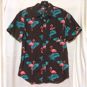 WESTY Flamingo Palm Button-Up Shirt M Tropical Resortcore Cotton Vacation Vibes